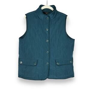 Talbots Teal Quilted Button Down Vest Petite Size large